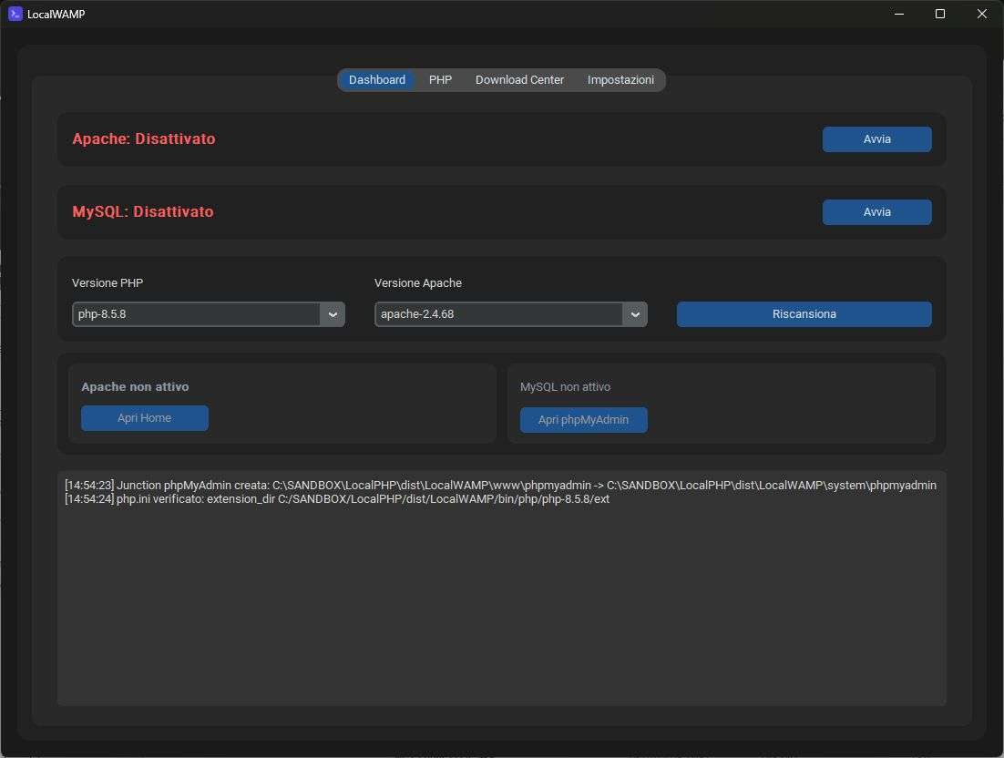 LocalWAMP dashboard preview